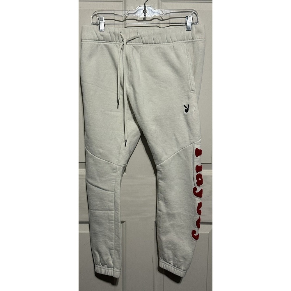 Playboy By Pacsun White/Red Sweatpants Joggers Women's Size Medium Red Pony